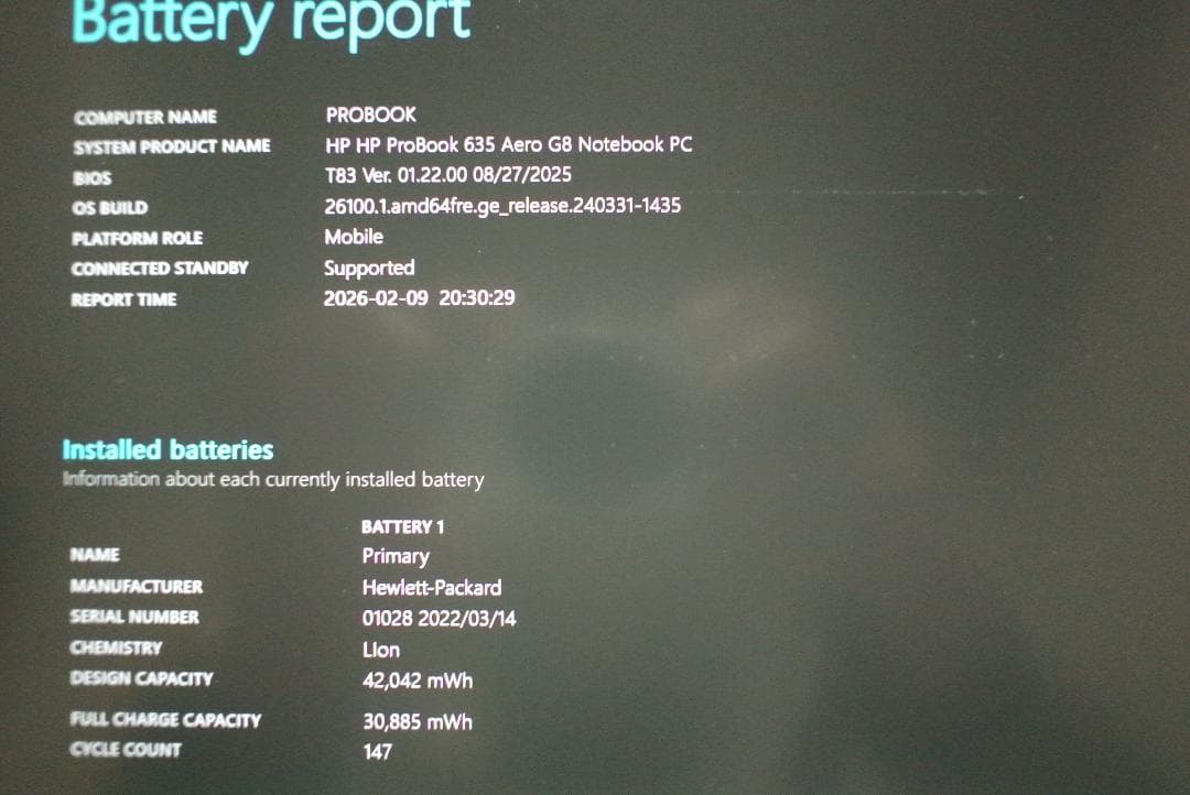 HP ProBook 635 Aero G8/8GB/512GB 動作品