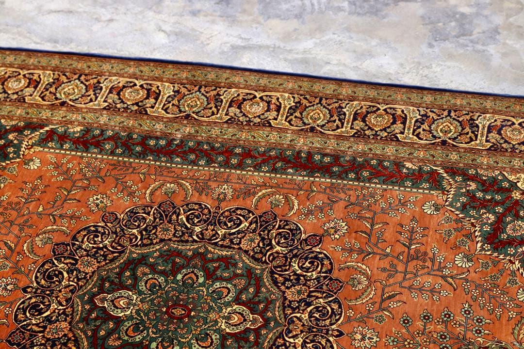 GMIK404○最高級 ペルシャ絨毯 ラグ カーペット シルク 手織り 中東