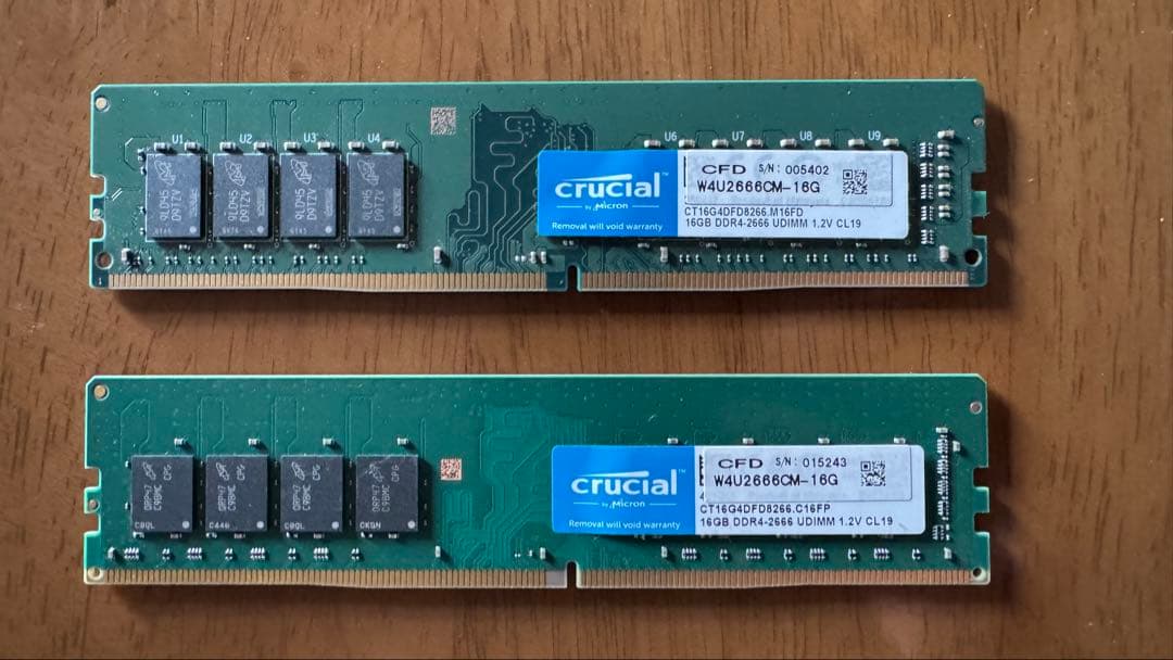 Crucial 16GB×2（32GB） DDR4 2666MHz メモリ