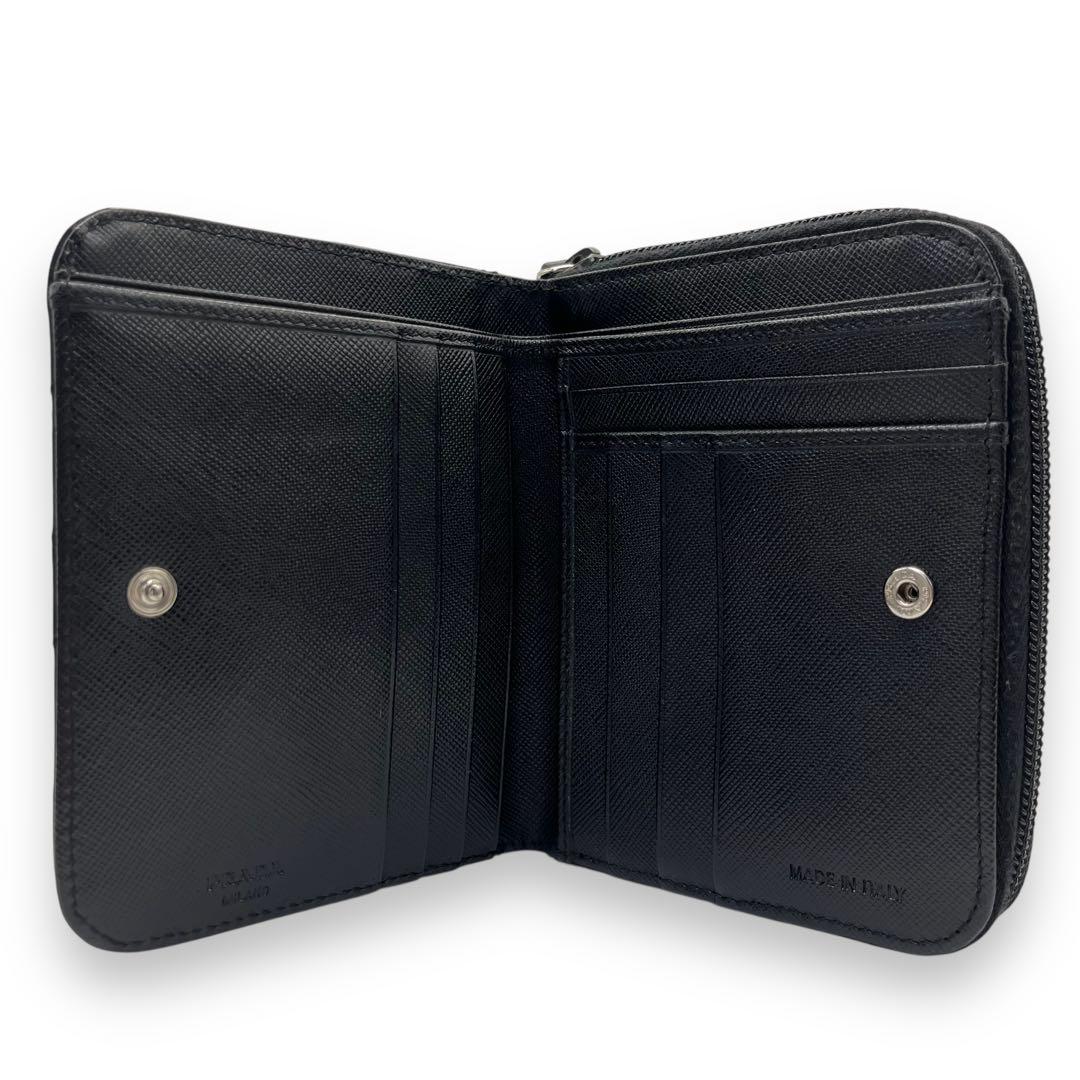 極美品■プラダ ナイロン キルティング ラウンドジップ財布 サフィアーノレザー