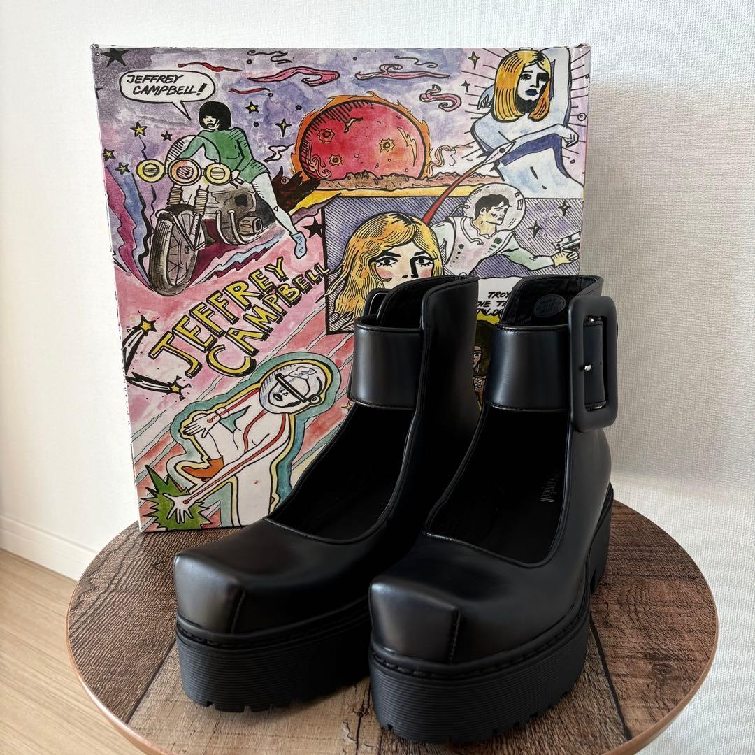 【美品】ジェフリーキャンベル 太ベルト 厚底 パンプス 黒 本革 36