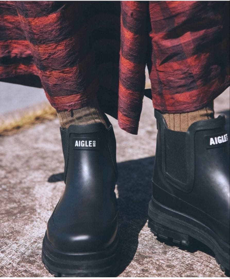 新品　AIGLE サイドゴア長靴 ブラック