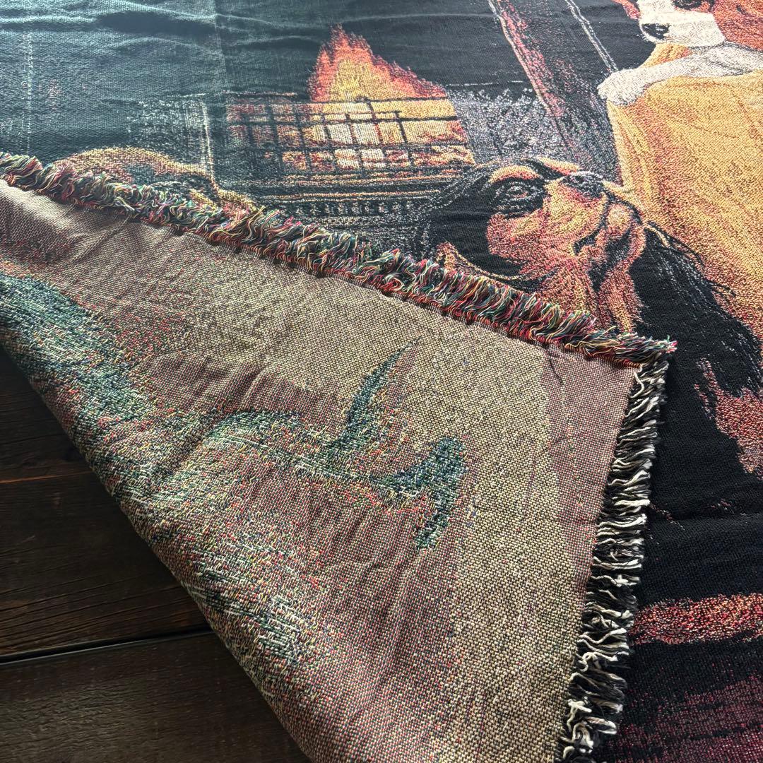 超大判　犬柄　USA製　ラグ　マット　フリンジ付き　170×130 キャバリア.