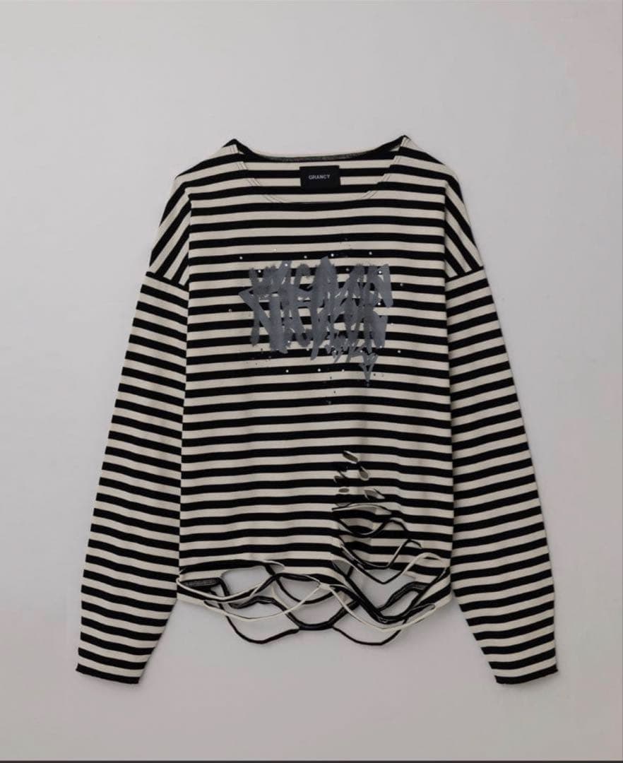 け*け様 GRANCY 総柄ラインストーングラフィックロンT ブラック ボーダー