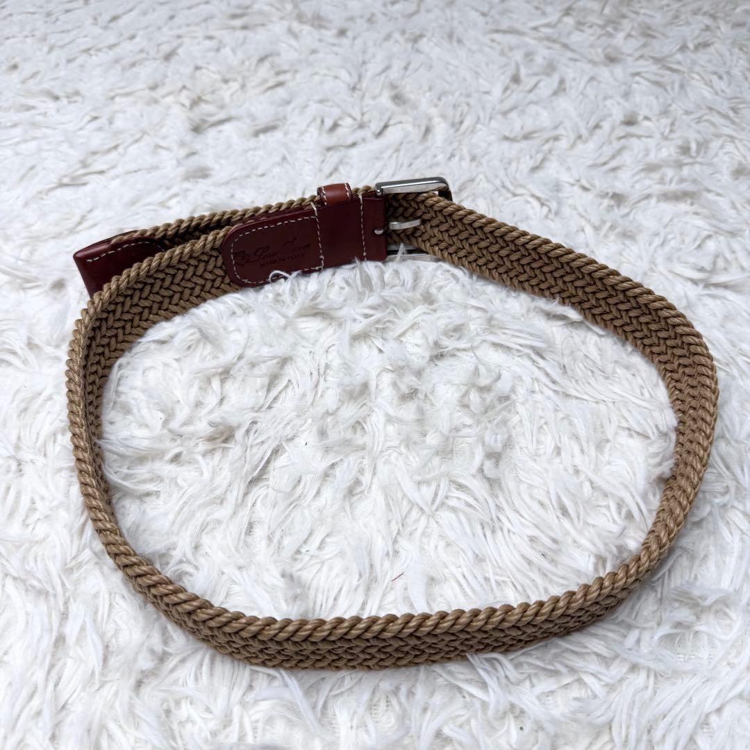 【極上級】ロロピアーナ イタリア製 メッシュ レザー ベルト ブラウン