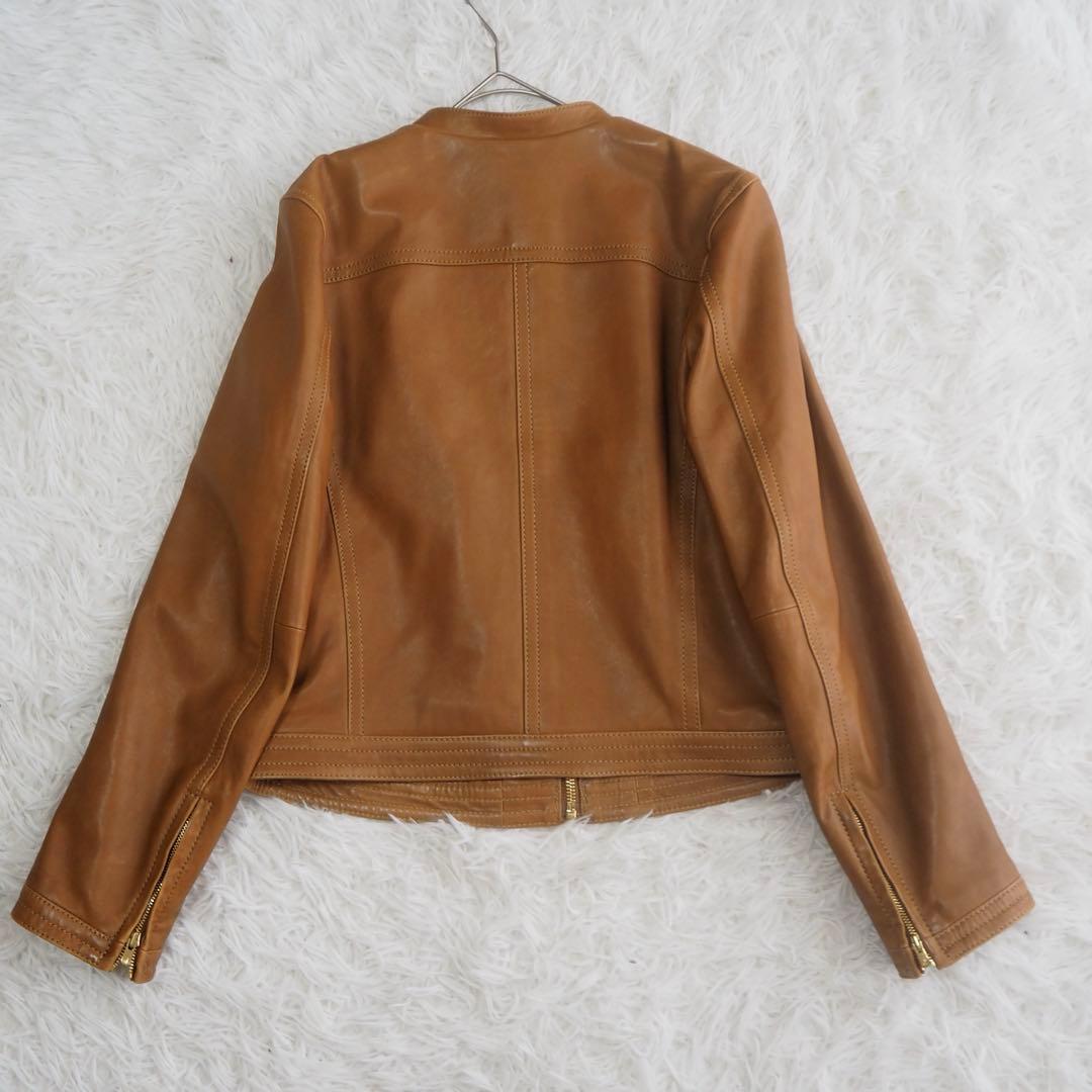 美品 トゥモローランド ラムレザー ジップアップブルゾン ジャケット ノーカラー