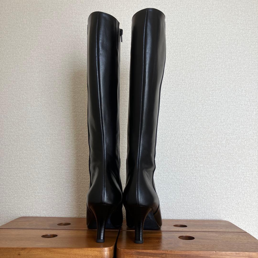 【未使用】MICHEL  ロングブーツ 本革 黒 23.5EE