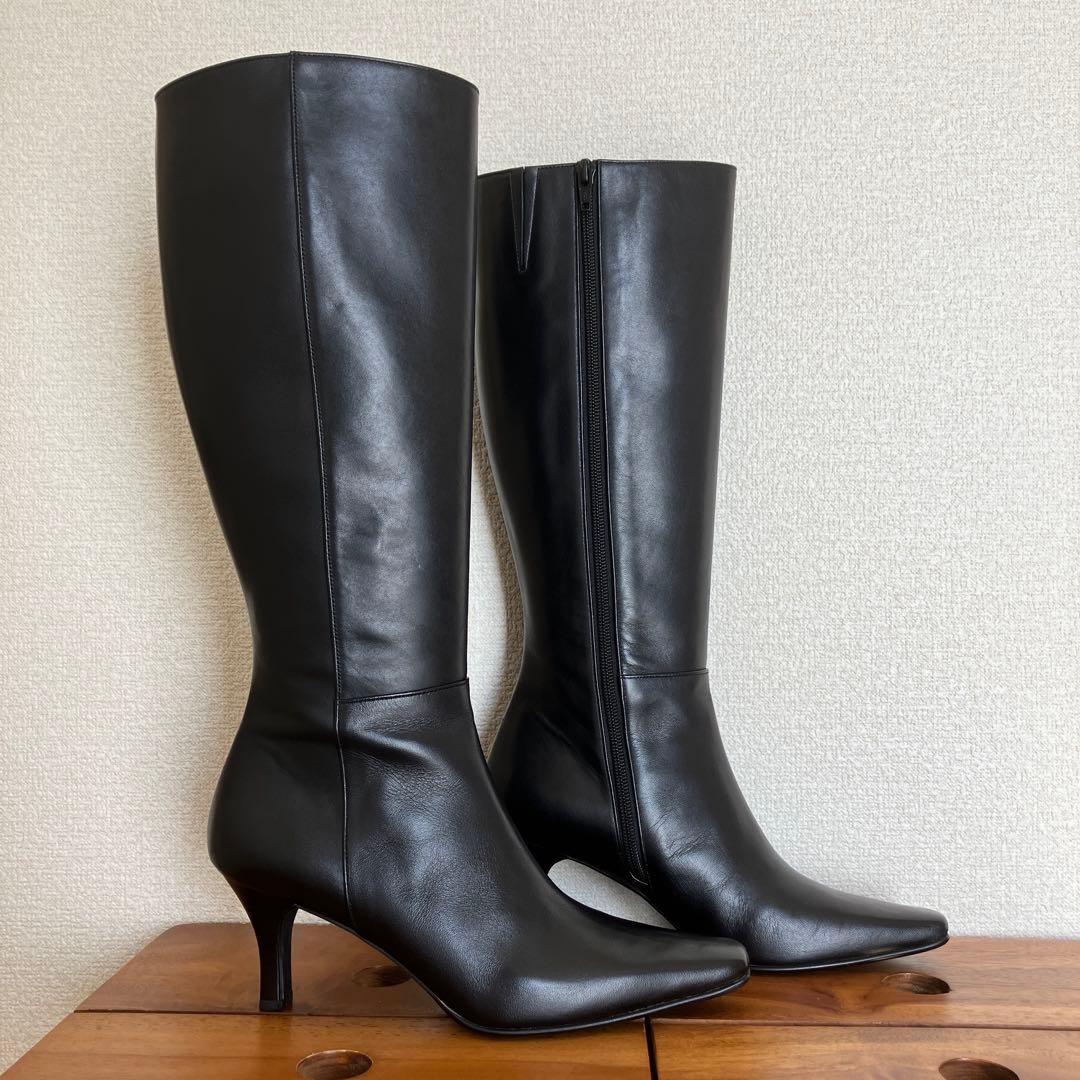【未使用】MICHEL  ロングブーツ 本革 黒 23.5EE