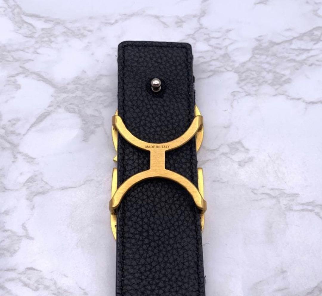 Dior ゴールドバックル ベルト ブラック/ベージュ オブリーク やりら