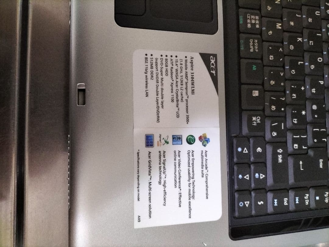 Acer ノートブック PC AS3104WLMi　Windows Vista