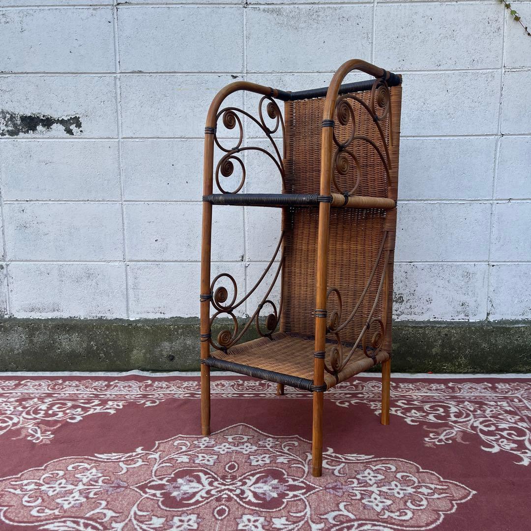 古家具 天然素材◾️籐ラタン製 2段 ディスプレイ台 飾り台 花台