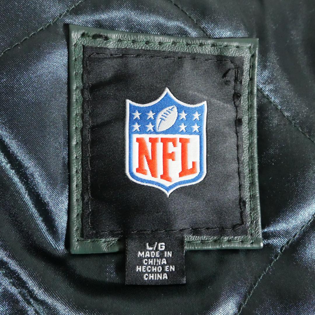 NFL グリーンベイ パッカーズ 本革 レザージャケット 革ジャン 刺繍 L 緑