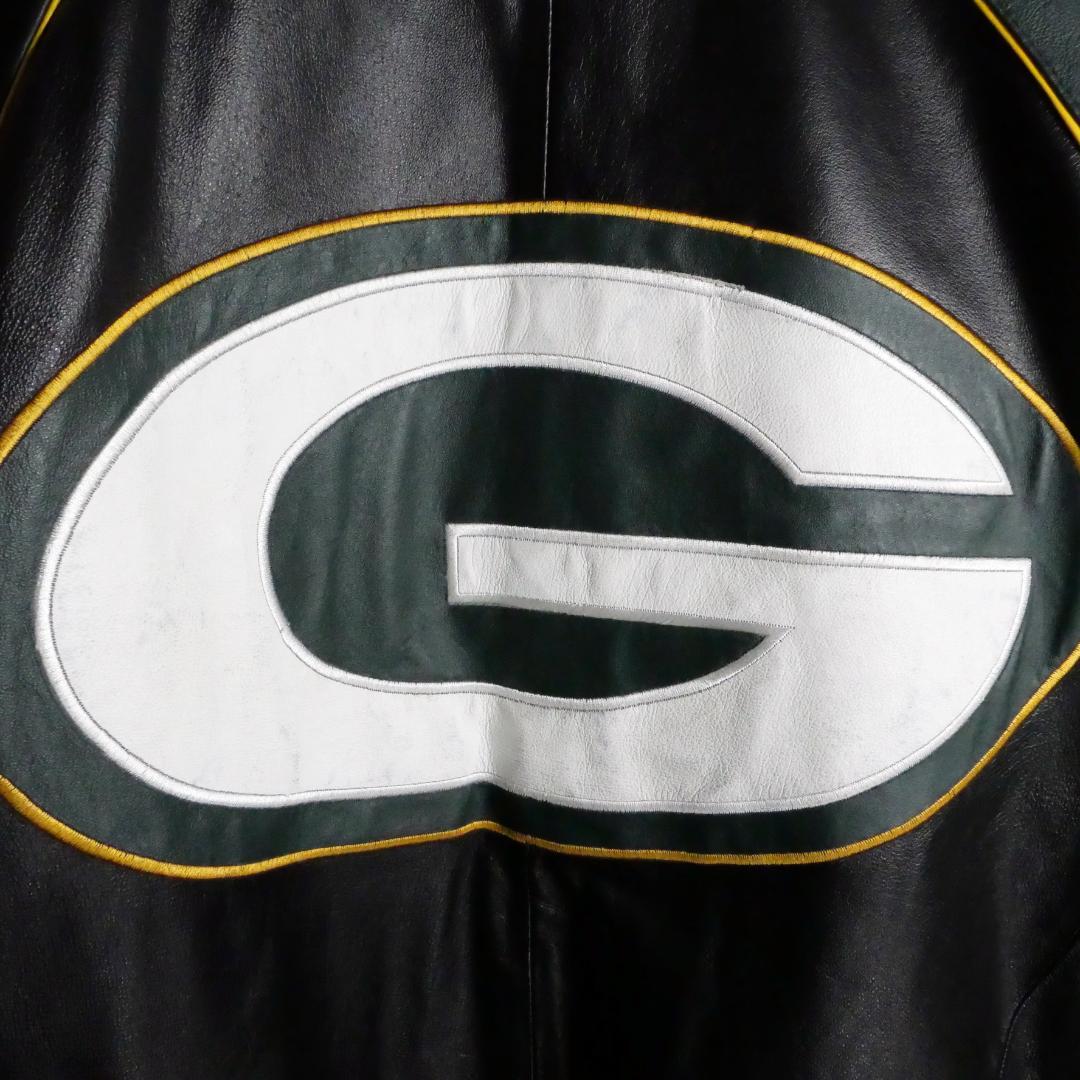 NFL グリーンベイ パッカーズ 本革 レザージャケット 革ジャン 刺繍 L 緑