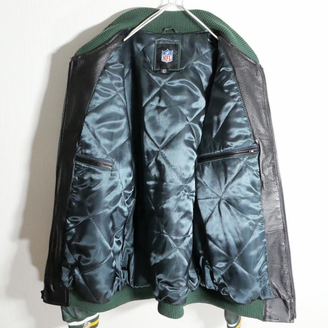NFL グリーンベイ パッカーズ 本革 レザージャケット 革ジャン 刺繍 L 緑