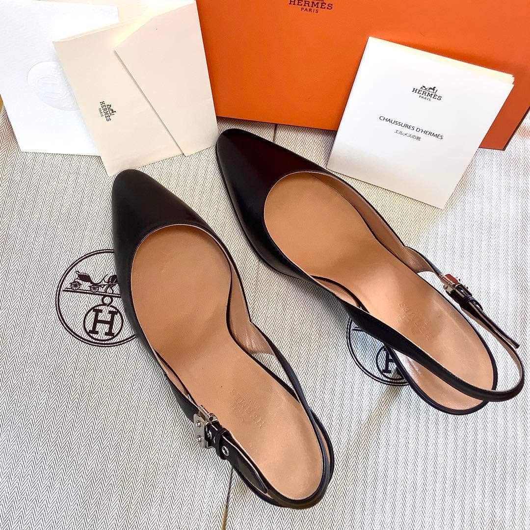 新品同様! エルメス アイコンバックル スリングバック パンプス 24.5㎝