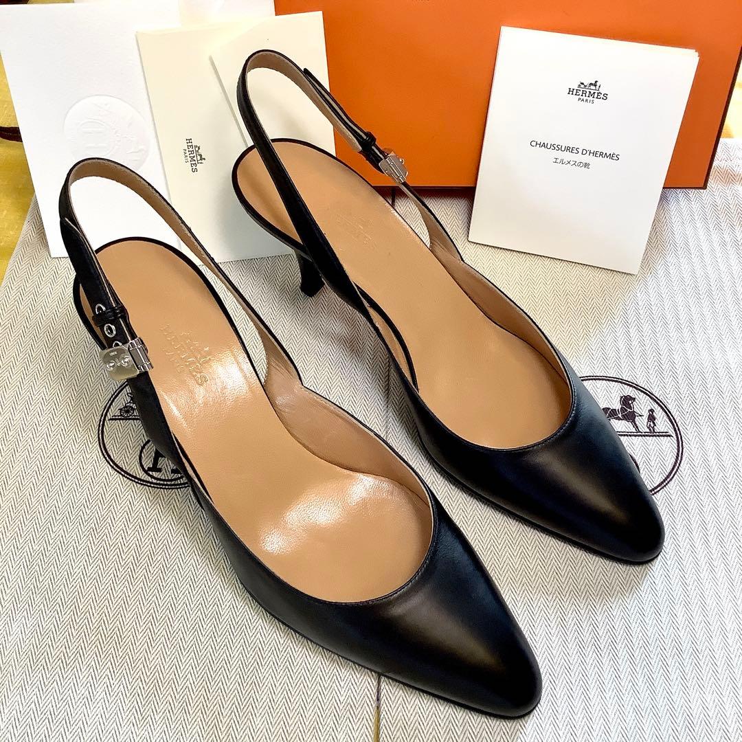 新品同様! エルメス アイコンバックル スリングバック パンプス 24.5㎝