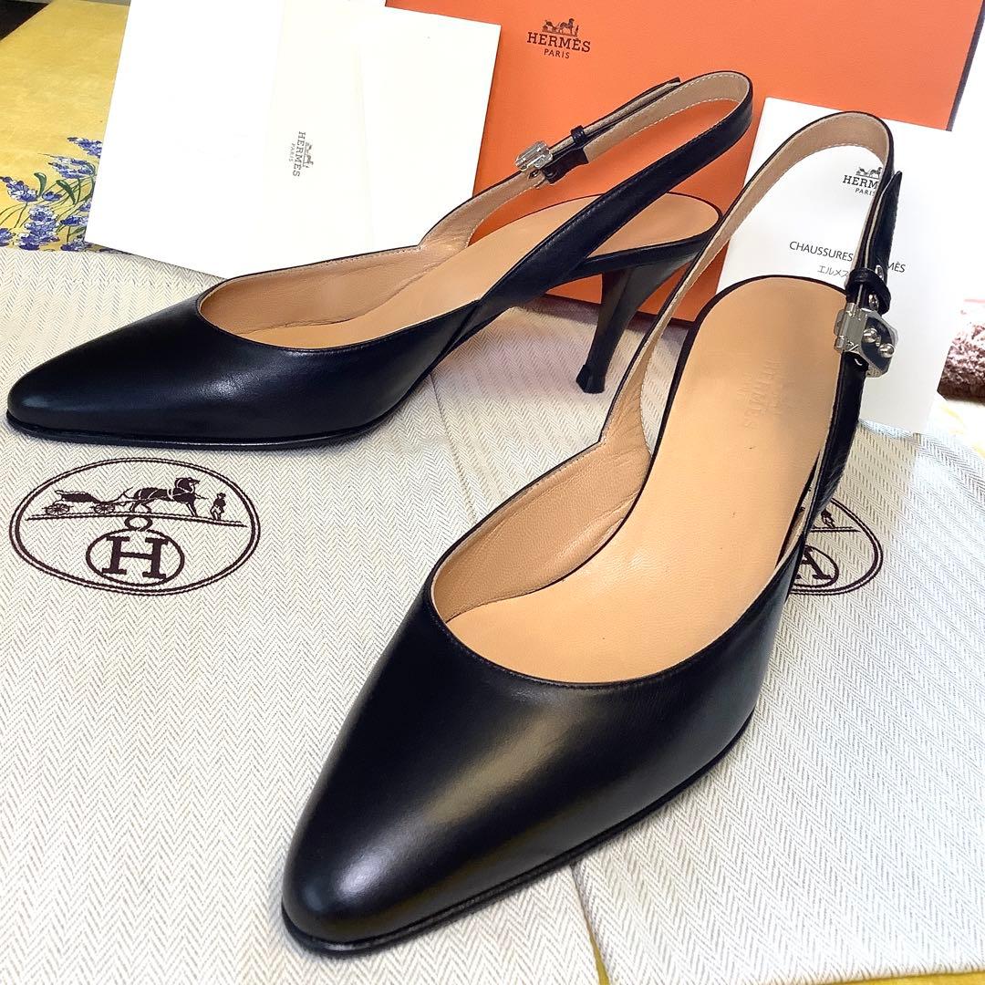 新品同様! エルメス アイコンバックル スリングバック パンプス 24.5㎝
