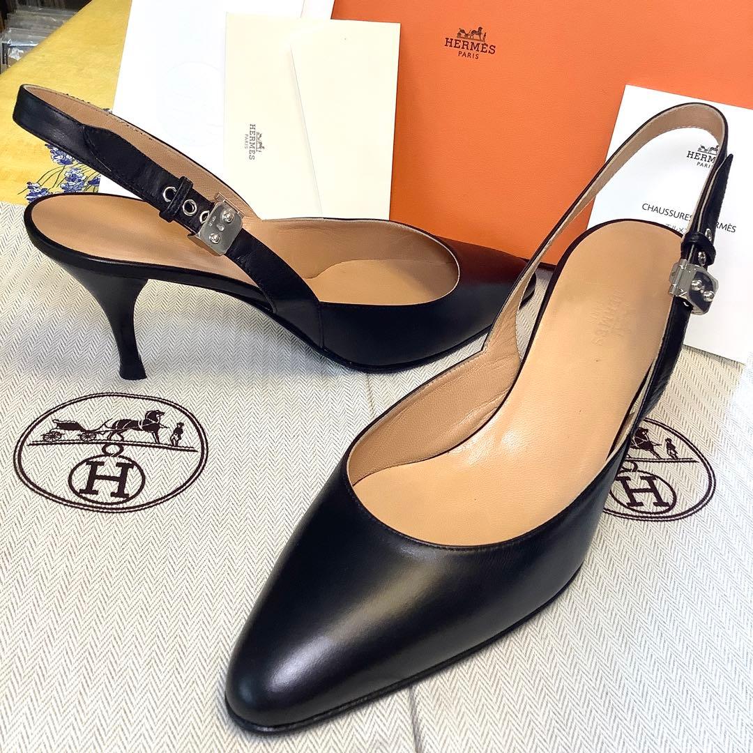 新品同様! エルメス アイコンバックル スリングバック パンプス 24.5㎝