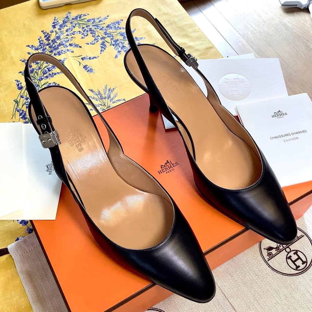 新品同様! エルメス アイコンバックル スリングバック パンプス 24.5㎝