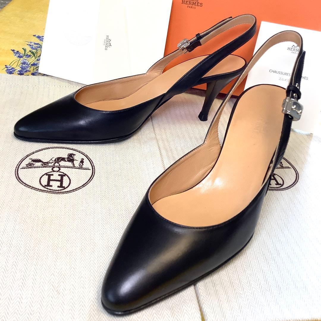 新品同様! エルメス アイコンバックル スリングバック パンプス 24.5㎝
