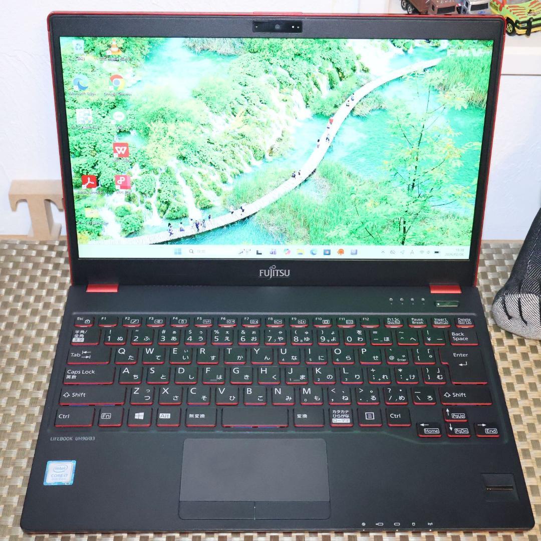 美品！人気の赤Win11公式対応i7/メ8G/SSD/FHDタッチ/無線/カメラ