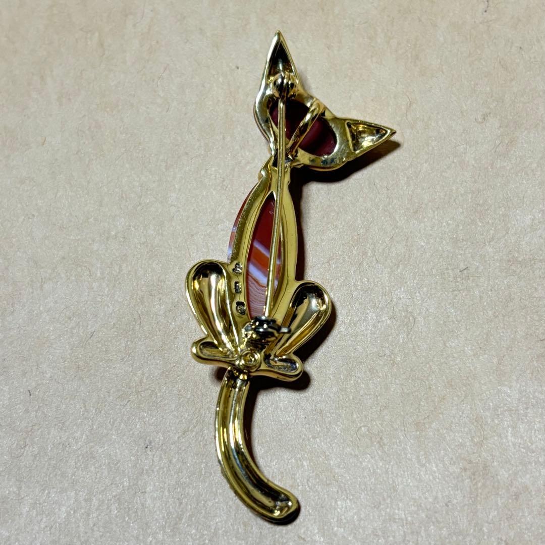 な*め様 碌山 ろくざん 猫のブローチ 瑪瑙 メノウ ネコ アンティーク調　SV