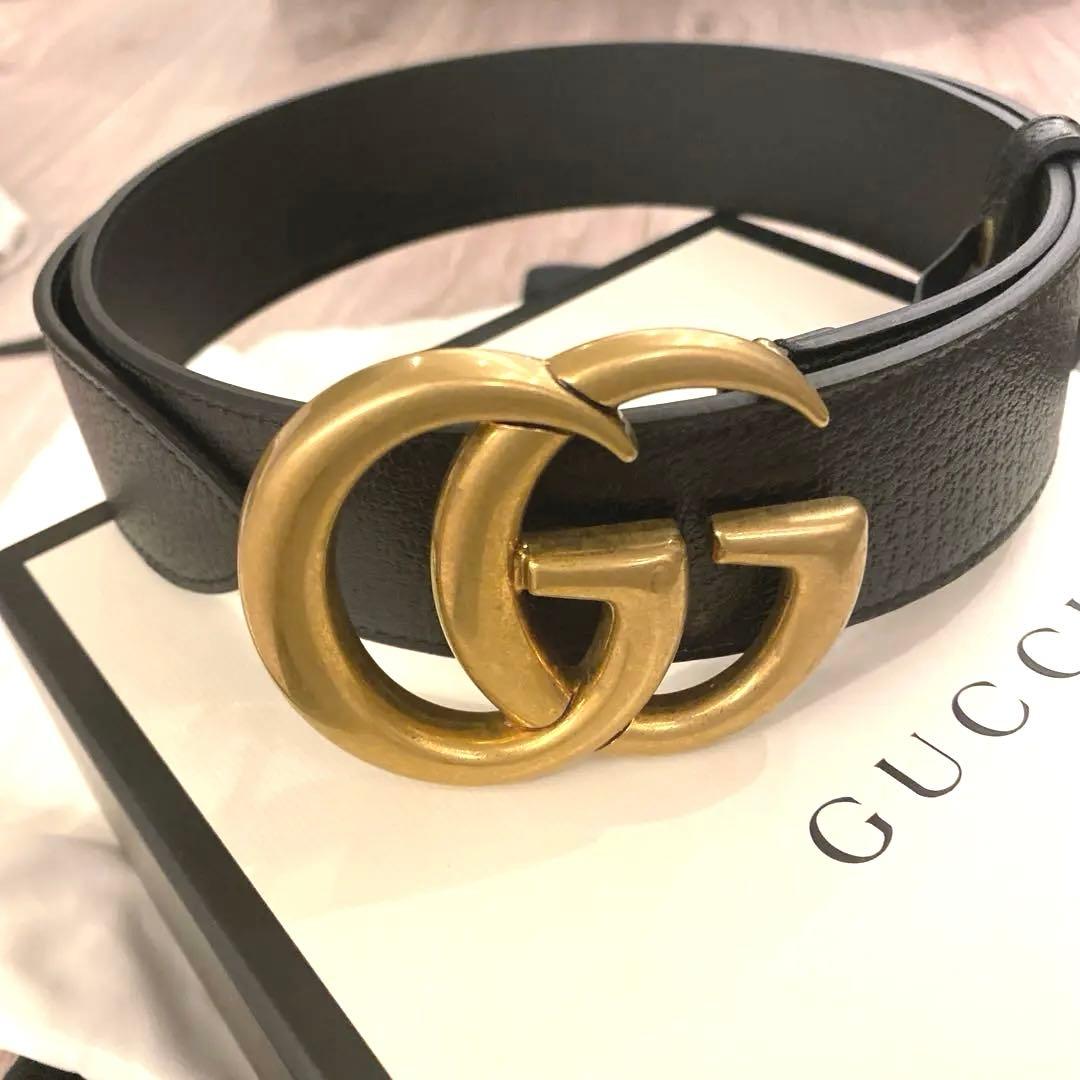 正規品　GUCCI GGロゴ ベルト 85 黒 レザー 未使用に近い 箱袋付