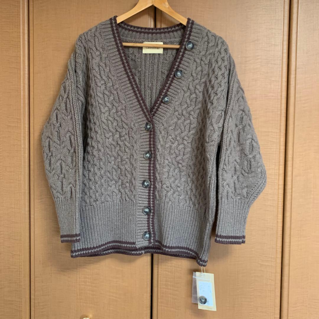 新品タグ付✨️カレンソロジーラムズアランニットカーディガン ケーブル柄 ブラウン