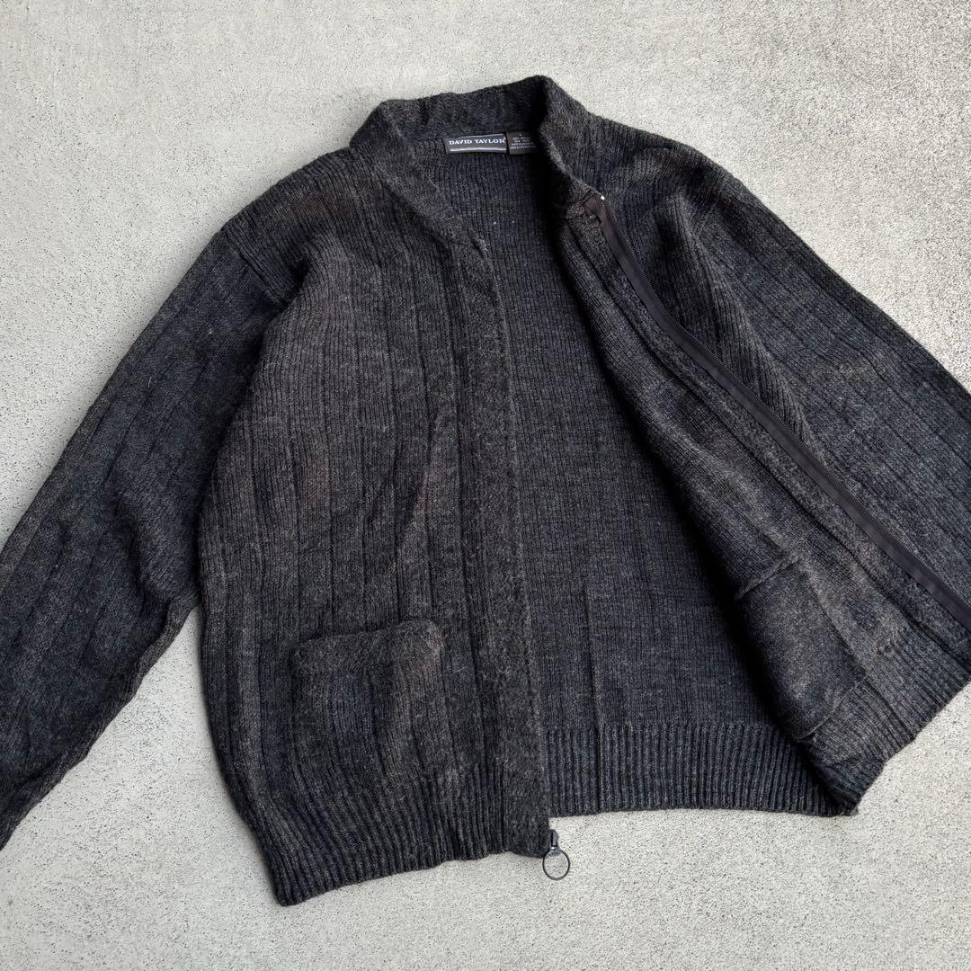 希少 00s ヴィンテージ古着 ジップアップ ニットブルゾン L グレー