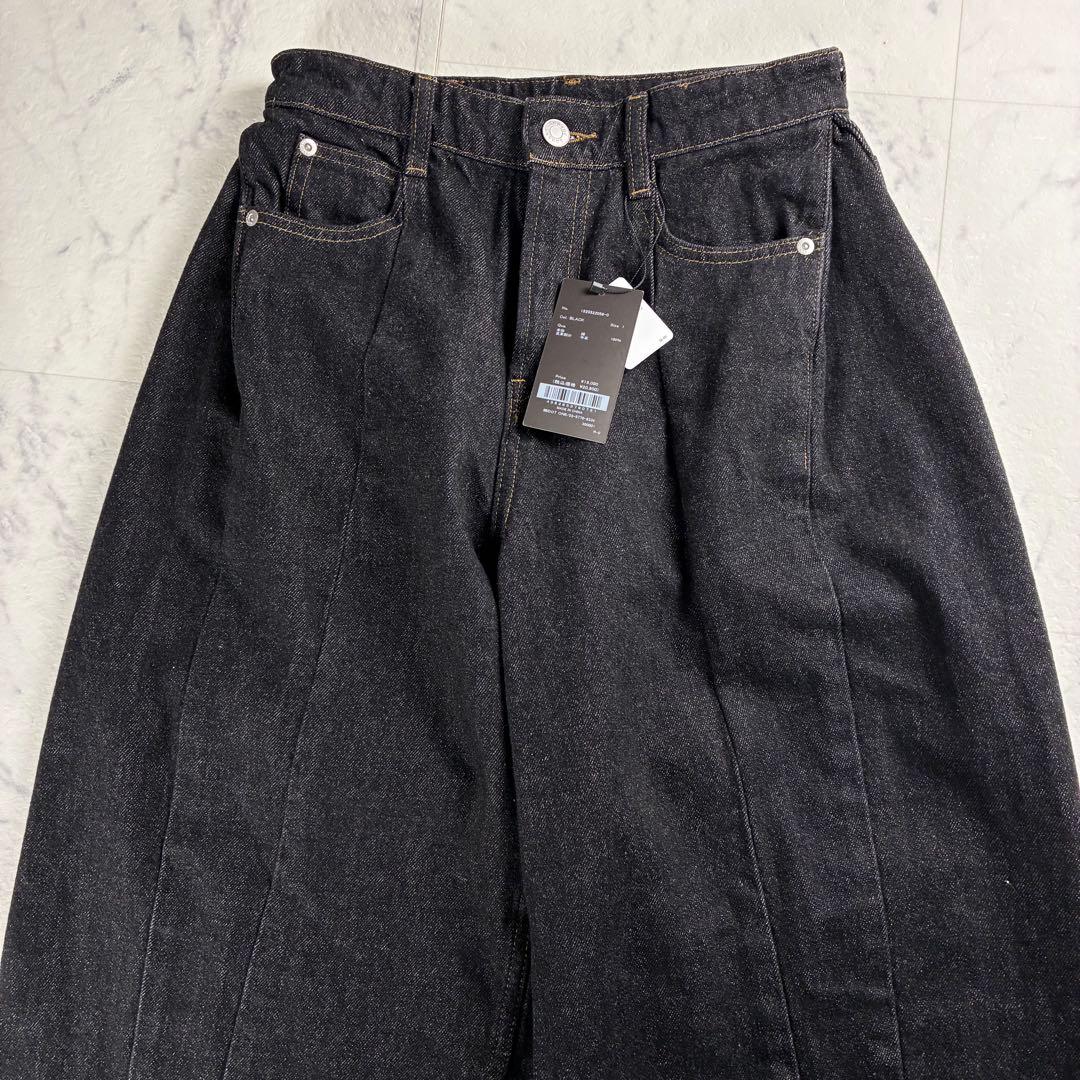 完売品 未使用 タグ付き サイドタックカジュアルワイドデニム ブラック サイズ1