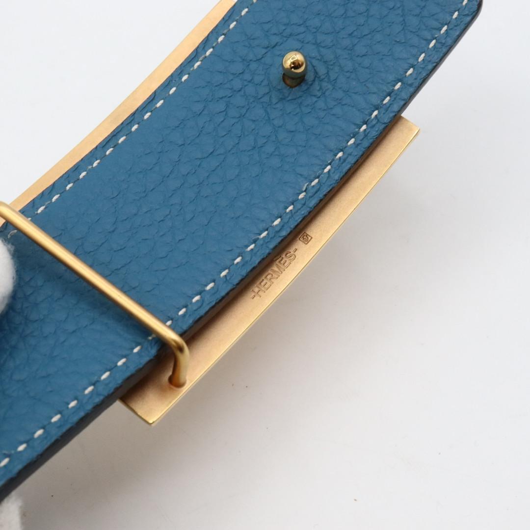 美品　エルメス　コリエドシアン　レザー　ベルト　７５　ブラック　ブルー