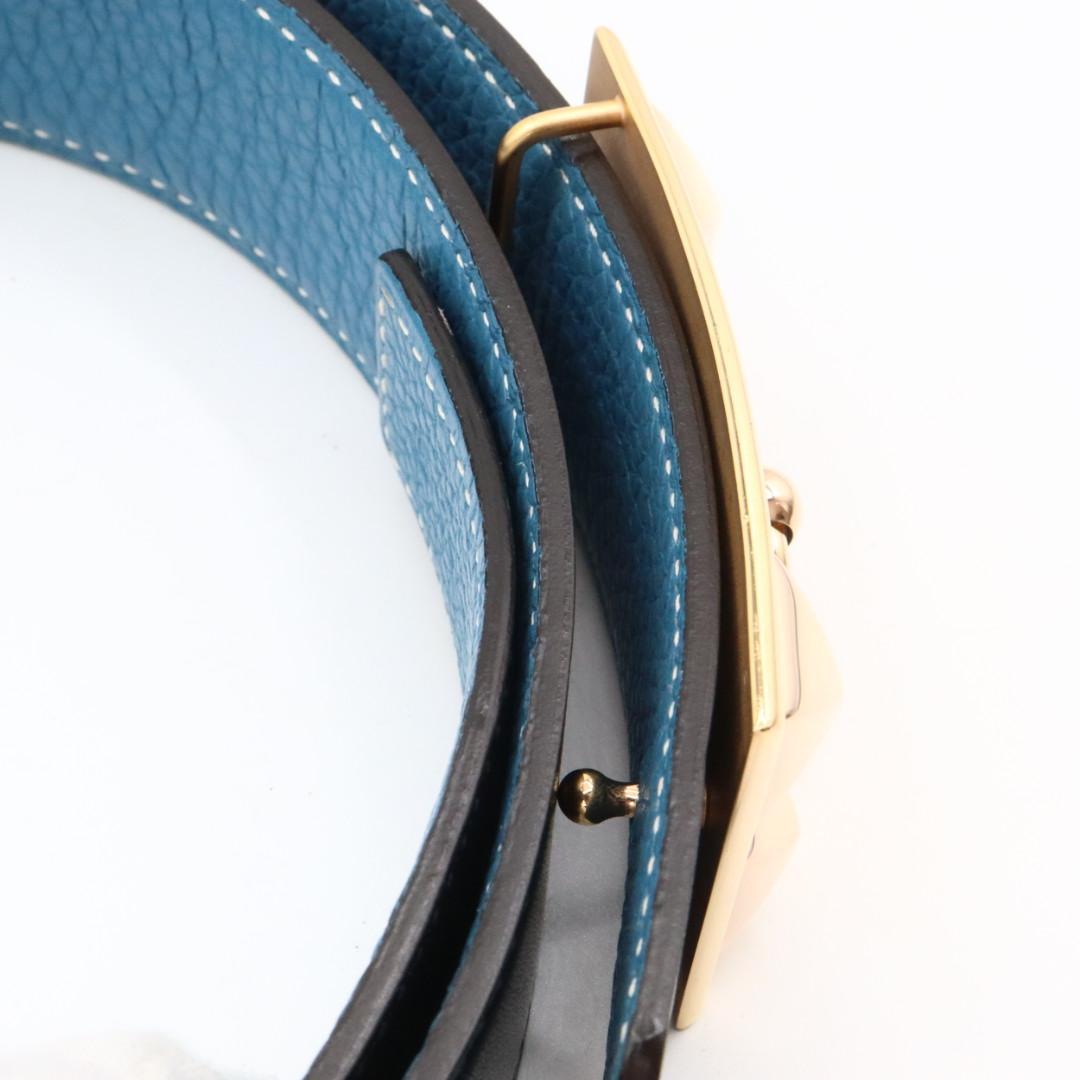 美品　エルメス　コリエドシアン　レザー　ベルト　７５　ブラック　ブルー