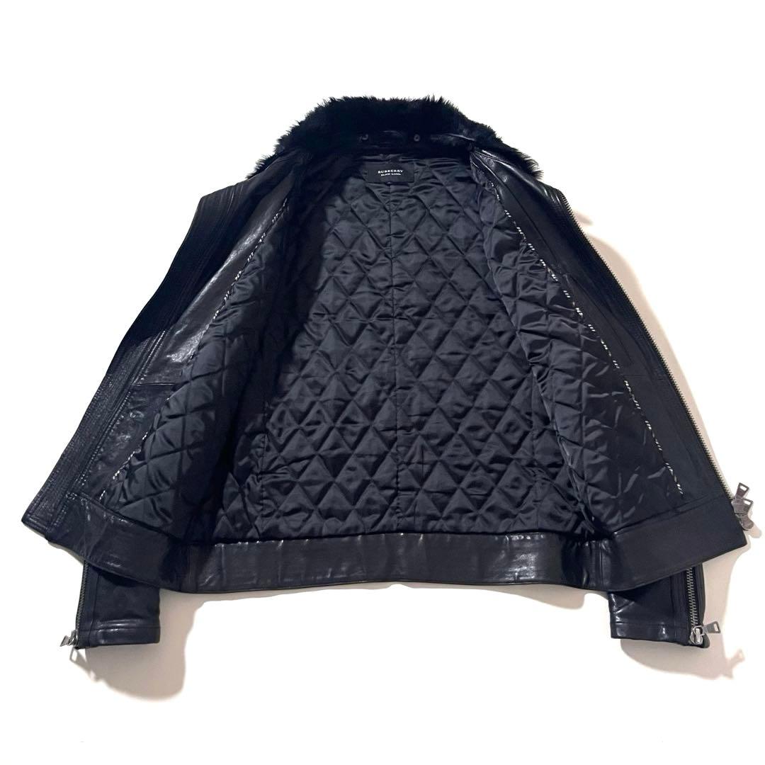 【良品】バーバリーブラックレーベル　ラムレザージャケット　LL　着脱ファー　羊革