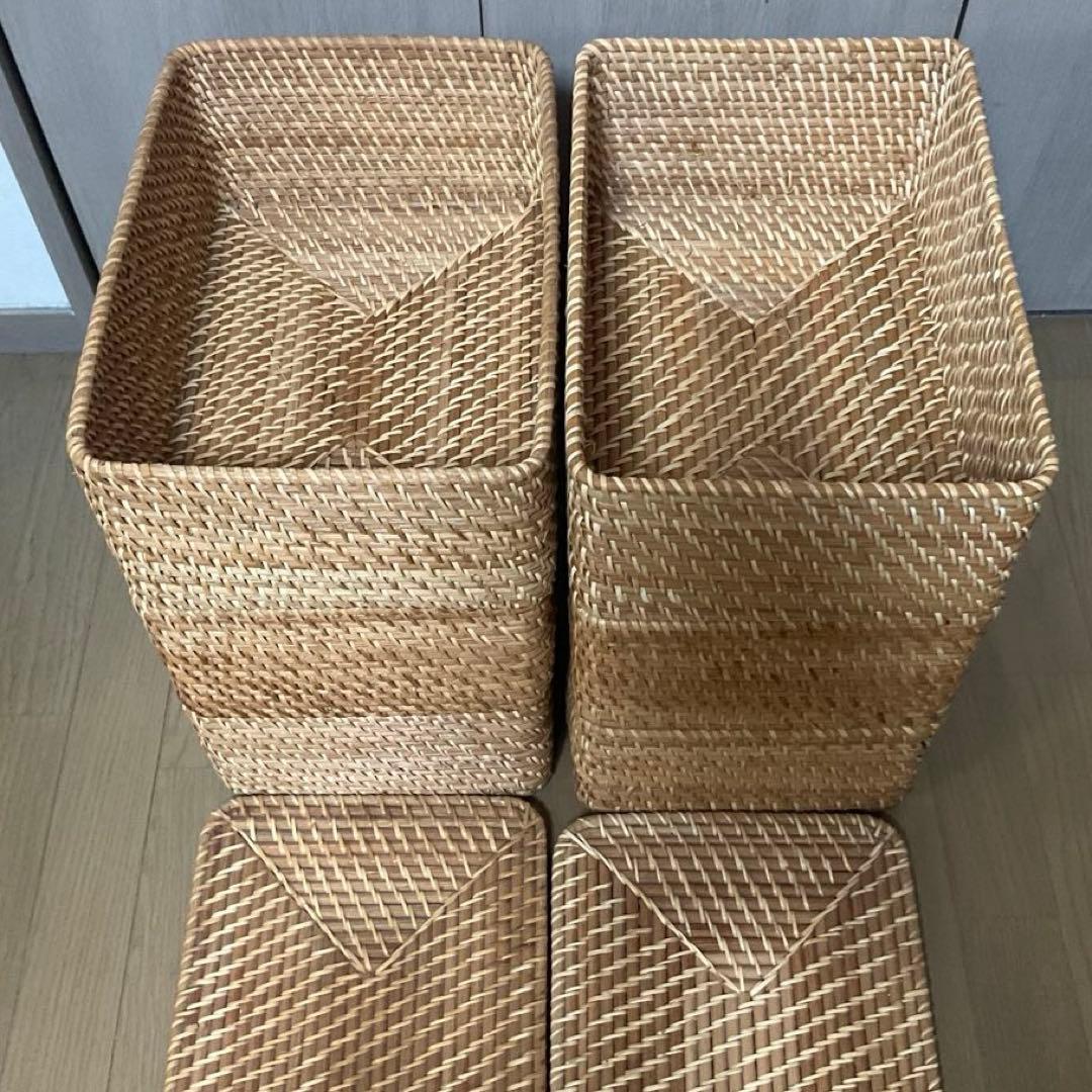 無印良品　ラタン製　バスケット6個+蓋2個セット