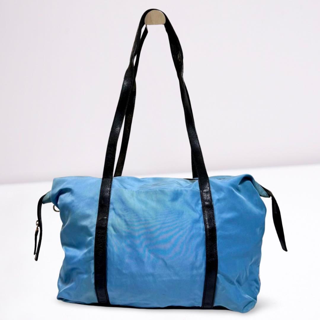 【正規品】プラダ PRADA ボストンバッグ 三角ロゴ ナイロン 青系 男女兼用