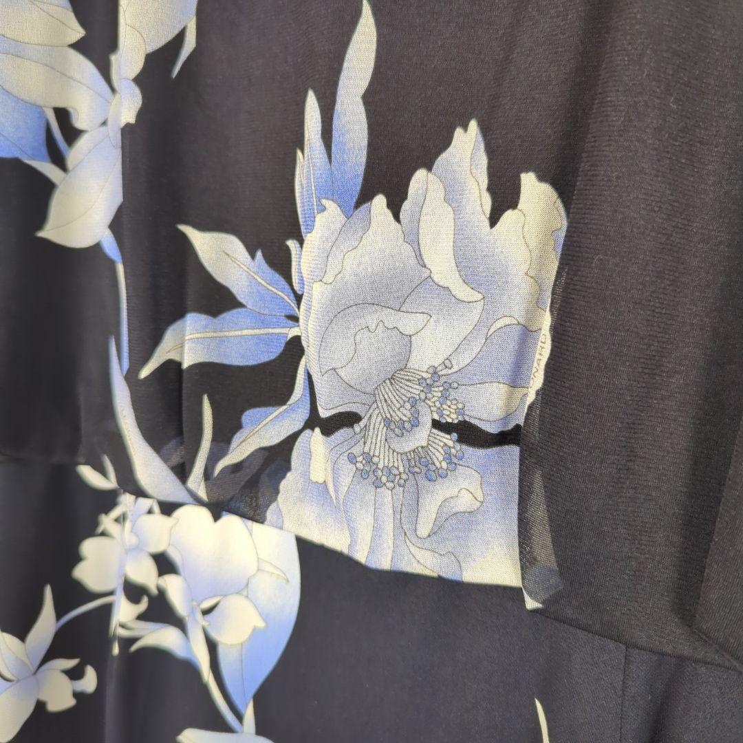 【美品】Leonard レオナール ワンピース 花柄 ブラック ブルー