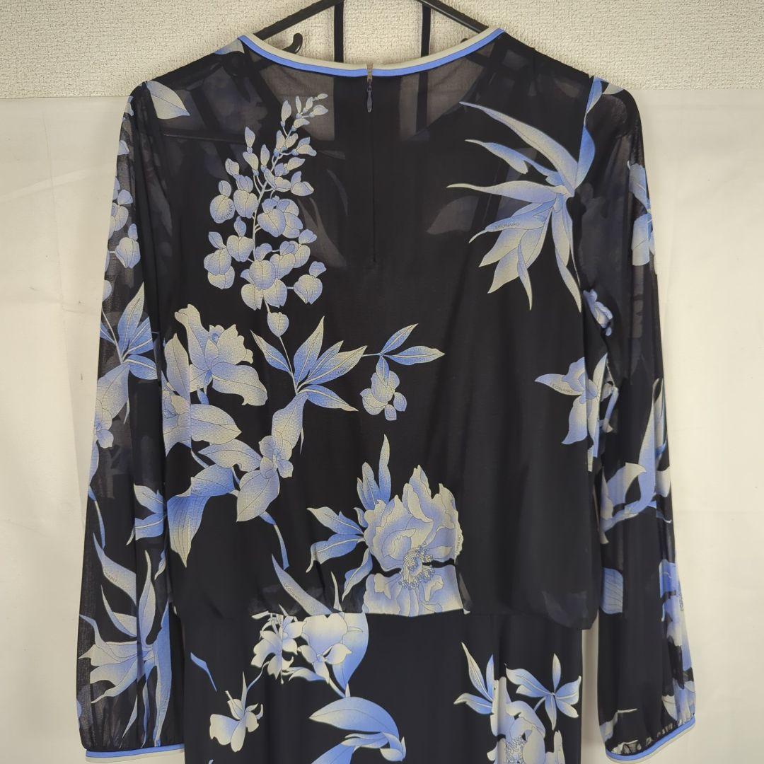 【美品】Leonard レオナール ワンピース 花柄 ブラック ブルー
