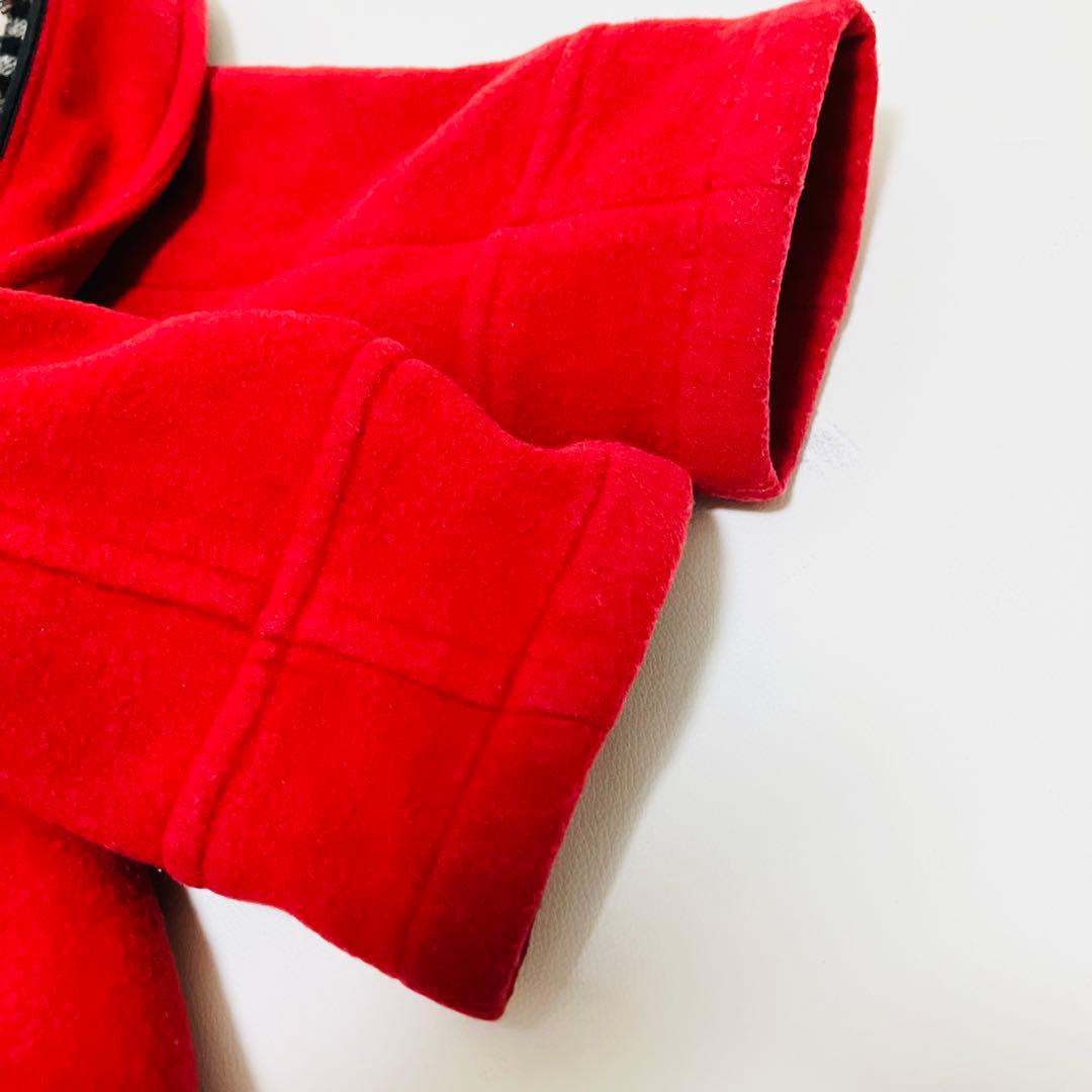 バーバリーブルーレーベル ダッフルコート 38 赤　ノバチェック ロング ウール