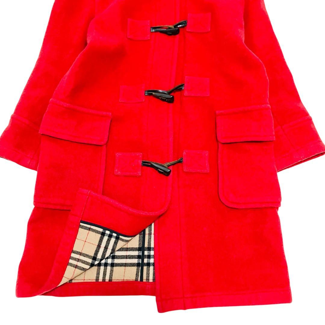 バーバリーブルーレーベル ダッフルコート 38 赤　ノバチェック ロング ウール