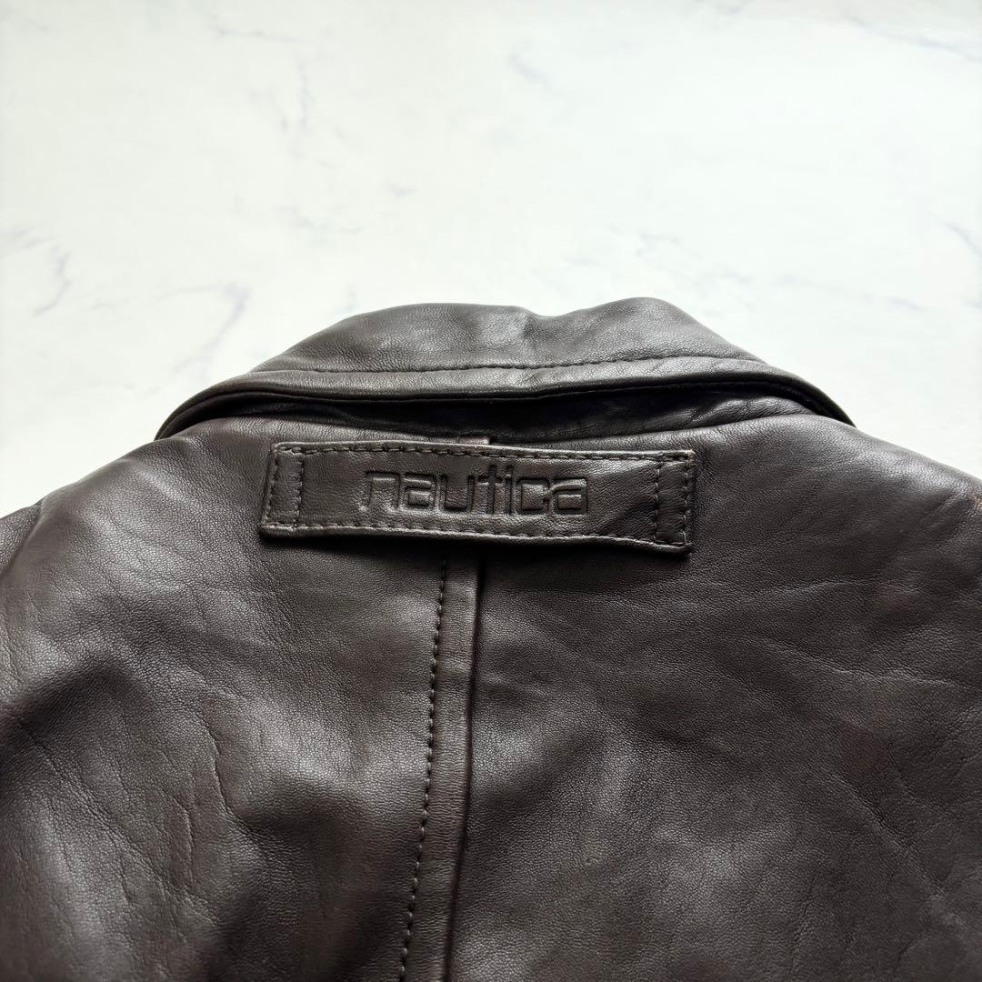 ノーティカ レザージャケット 羊革 短丈 ボックス型 ブラウン XL 相当