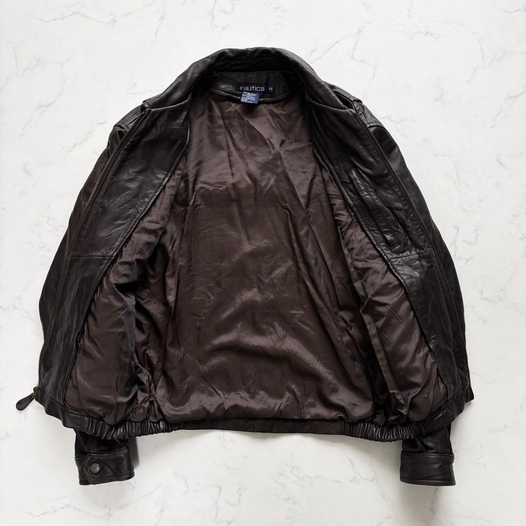 ノーティカ レザージャケット 羊革 短丈 ボックス型 ブラウン XL 相当
