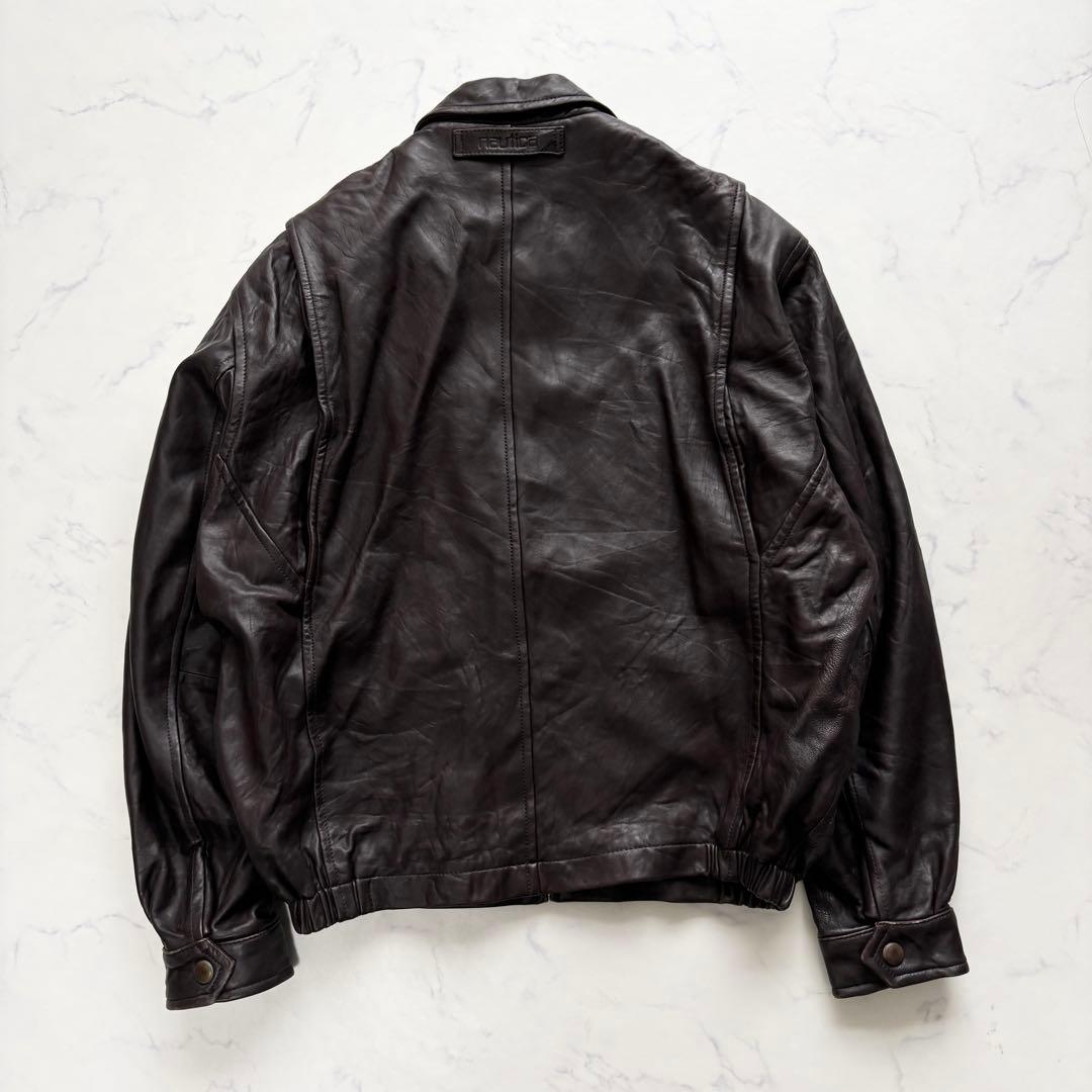 ノーティカ レザージャケット 羊革 短丈 ボックス型 ブラウン XL 相当