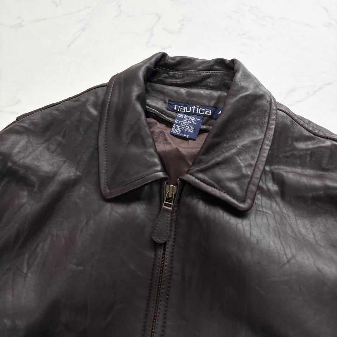ノーティカ レザージャケット 羊革 短丈 ボックス型 ブラウン XL 相当