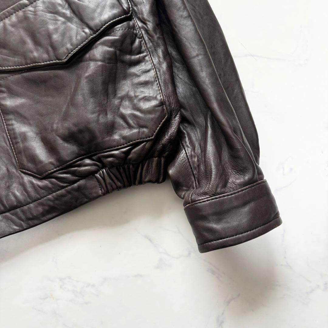 ノーティカ レザージャケット 羊革 短丈 ボックス型 ブラウン XL 相当