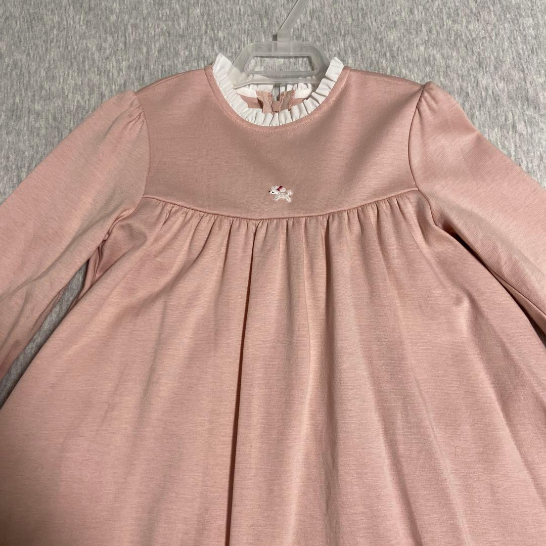 ファミリア　犬刺繍入りピンク長袖ワンピース　90サイズ