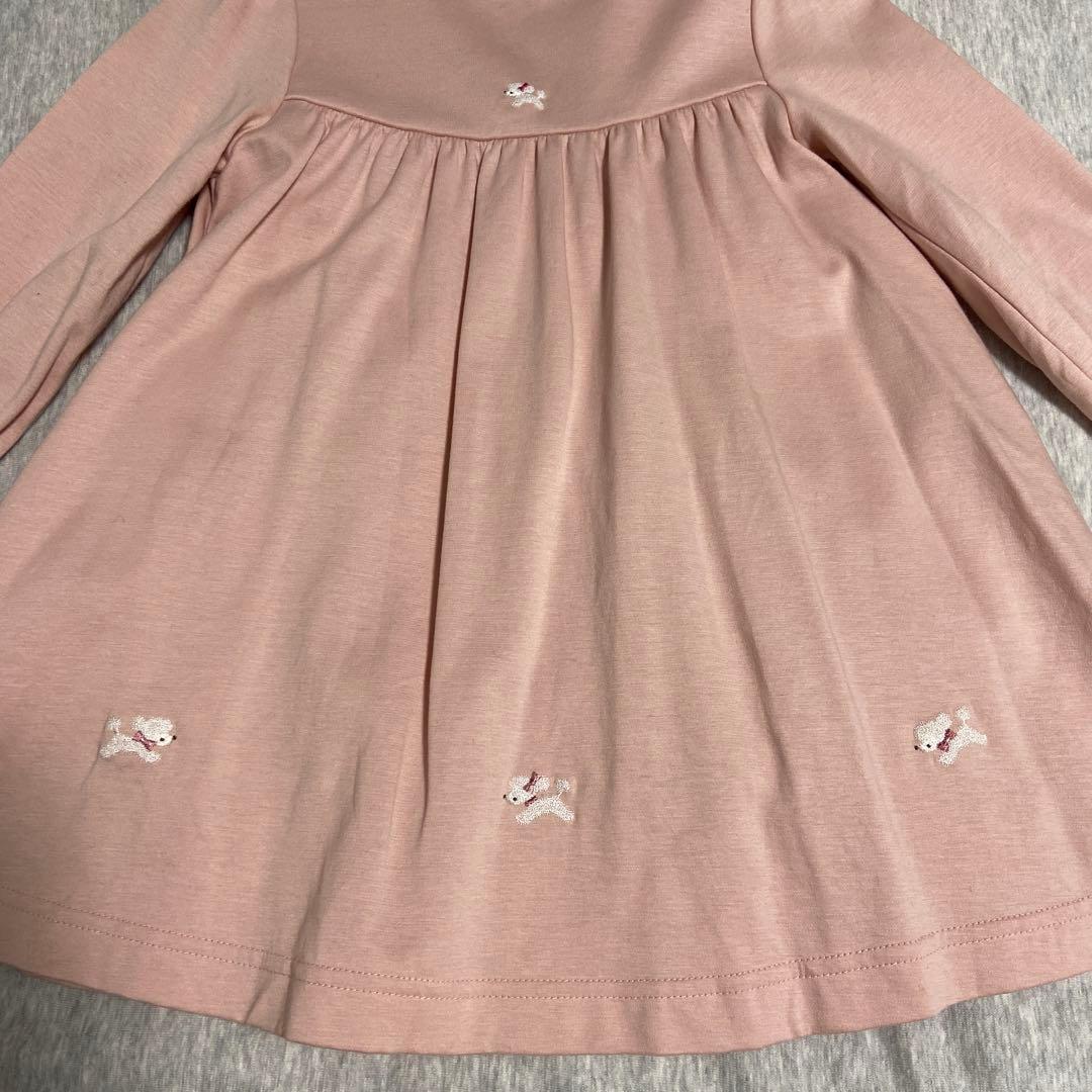 ファミリア　犬刺繍入りピンク長袖ワンピース　90サイズ