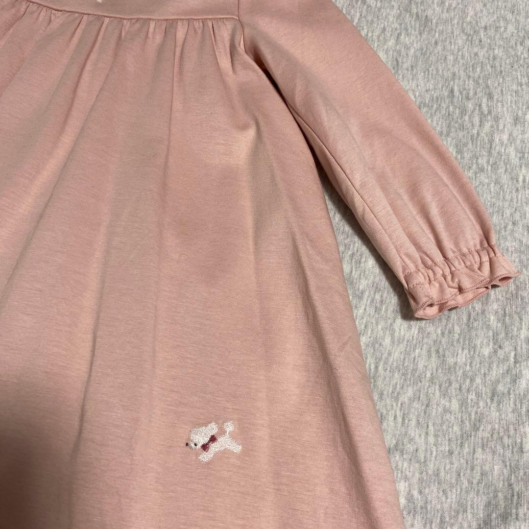 ファミリア　犬刺繍入りピンク長袖ワンピース　90サイズ