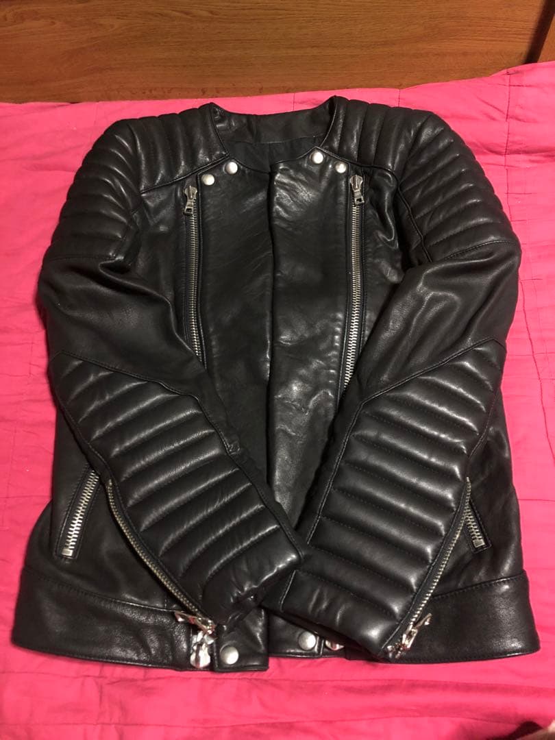 STUD HOMME ラムレザーバイカー ライダース ジャケット バルマン型 黒