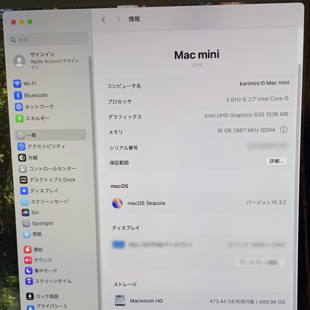 フォルン　Mac mini 2018 16GB 512GB 中古