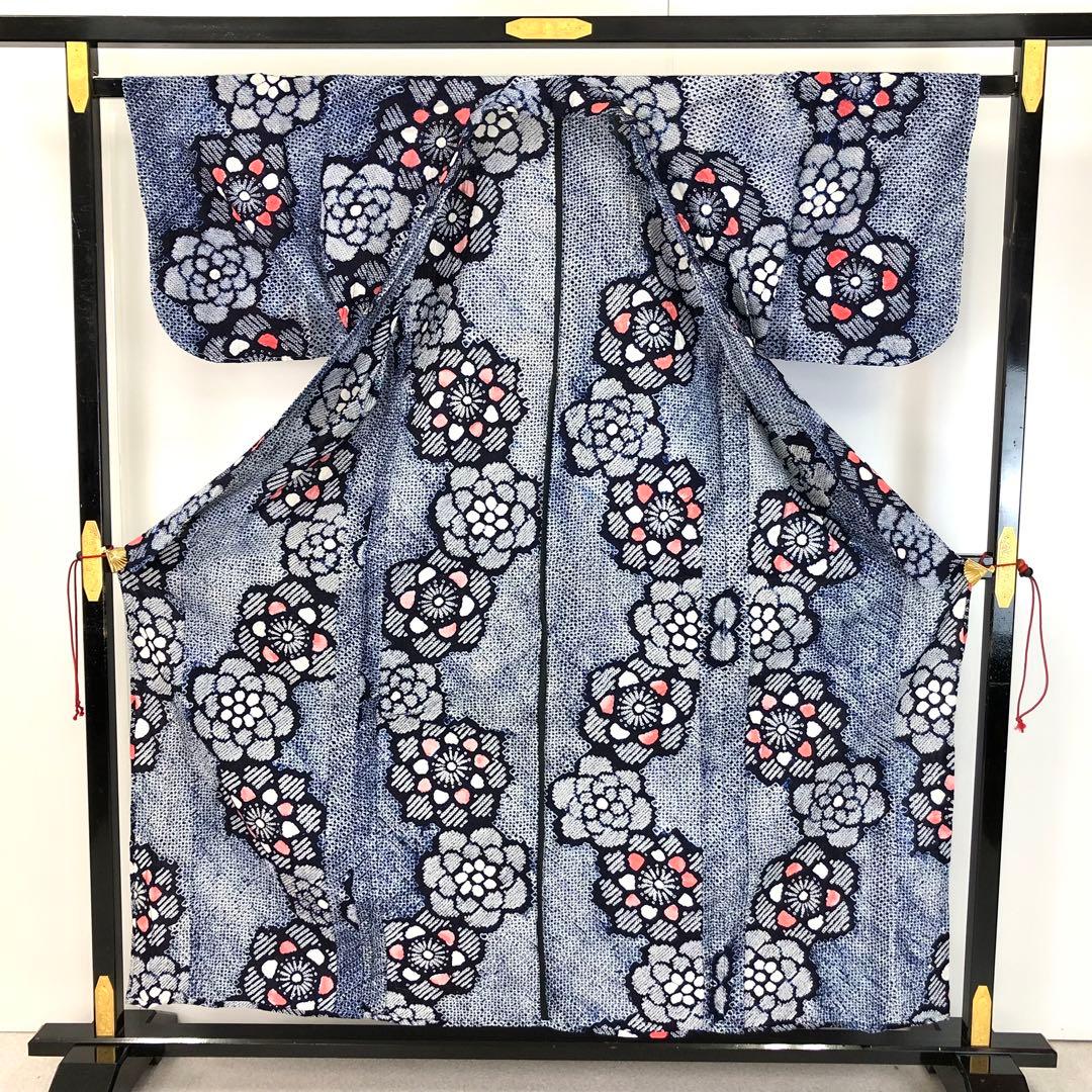 夏着物 浴衣 鳴海有松本絞り 花柄模様 しつけ糸 KK-2194